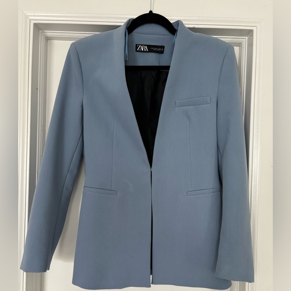 Zara Blue Lapelless Blazer